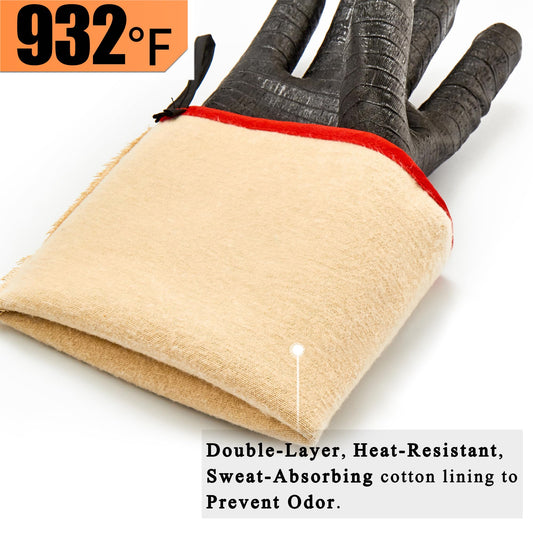 Heat Resistant BBQ Grill Gloves: Oil Resistant Waterproof 14" Length 932°F -XL